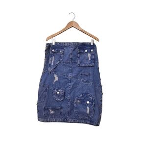 Fashion Nova Stylish Blue Denim Multi-pocket Mini Dress